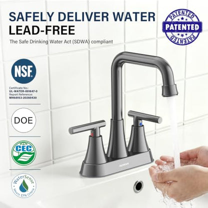 Brushed Grey 4 inch Centerset Bathroom Faucet for Sink 2-3 Hole | Bathroom Sink Faucet with Pop-up Drain and Supply Lines, Stainless Steel 2-Handle Centerset Faucet for Vanity RV Restroom - color: Brushed Grey