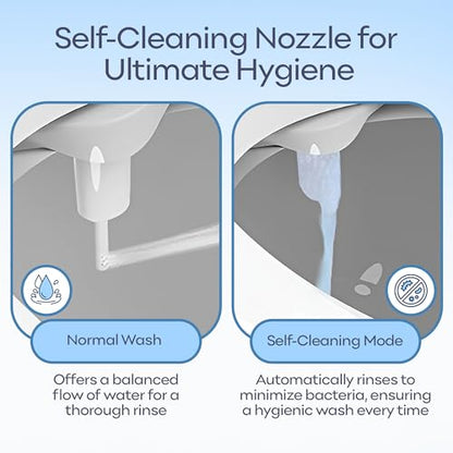 Warm Water Bidet Attachment for Toilet – Non-Electric Hot & Cold Bidet Add-On with Self-Cleaning Nozzle, Adjustable Angle, and Feminine Wash – Ultra-Slim Design