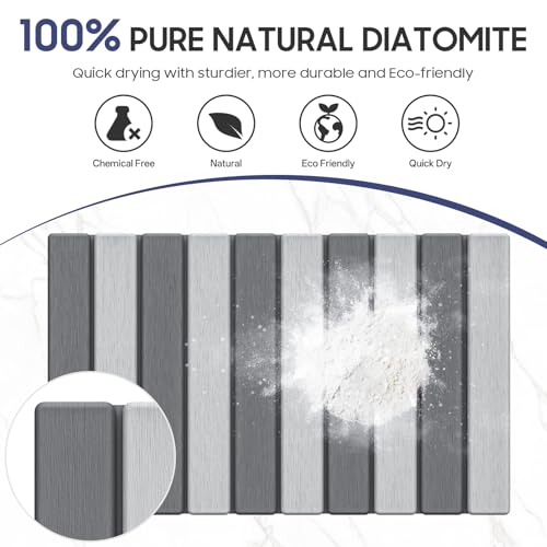 Hansburg Stone Bath Mat Foldable Diatomaceous Earth Bath Mat Non-Slip Absorbent Shower Stone Mat Quick Dry Easy Clean for Bathroom Floor Kitchen Dish Drying - color: Double Grey
