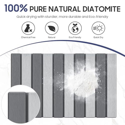 Hansburg Stone Bath Mat Foldable Diatomaceous Earth Bath Mat Non-Slip Absorbent Shower Stone Mat Quick Dry Easy Clean for Bathroom Floor Kitchen Dish Drying - color: Double Grey