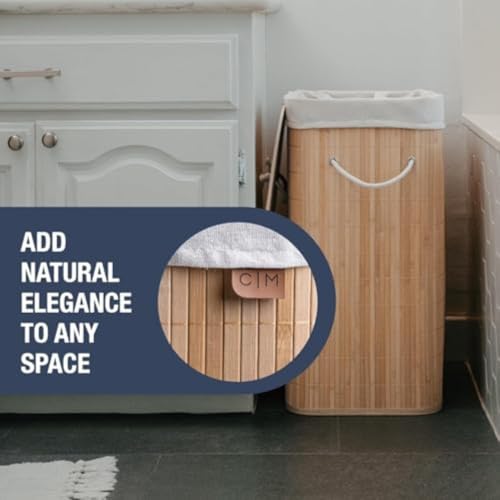 CleverMade Bamboo Laundry Hamper LUXE, 72L, Natural Bamboo Hamper | Keep Laundry Out of Sight Under the Fitted Lid | Lift the Removable Liner to the Washer, Then Fold the Frame Flat for Storage - size: Single