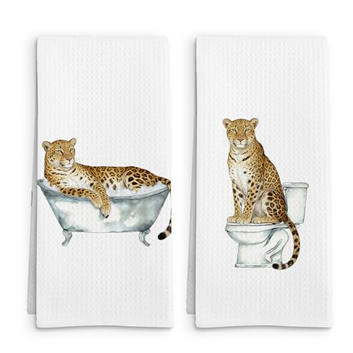 Leopard Gifts Funny Hand Towels Set of 2, Cheetah Gifts for Kids Women Hand Towel, Jungle Animal Leopard Decorative Towels for Bathroom Washroom, Cheetah Lovers Kids Bathroom Decor, 16x24in - color: Leopard