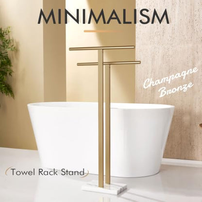 KOKOSIRI Standing Towel Rack for Bathroom Floor 2-Tier Towel Holder Free Stand with Heavy Marble Base Thicken Steady Champagne Bronze Stainless Steel THS0005-CPG - color: Champagne Bronze