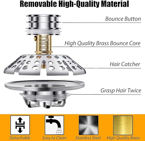 Anlige Bathtub Drain Stopper, Pop Up Tub Stopper with Hair Catcher, Bathtub Plug and Cover with Strainer, Universal for 1.5 to 1.8in Tub Drain - style: Tub Stopper Top Hair Catcher