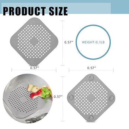8-Pack Silicone Drain Hair Catcher – 5.5" Square Shower Drain Hair Catcher & Tub Drain Cover, Ultra-Thin Bathroom Tub Square Drain Hair Catcher, Easy-Clean Silicone Shower Drain Cover