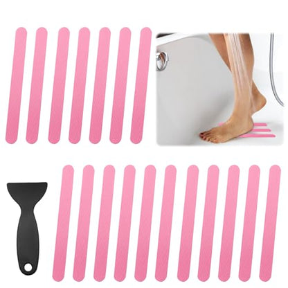 24Pcs Pink Bathtub Stickers Non Slip | Anti Slip Shower Strips, Adhesive for Bathroom Bathtub, Shower Floor & Ladders, Includes Scraper - color: Pink