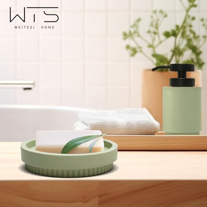 Resin Bathroom Accessories Set, 4 Pcs Modern Bathroom Accessory Set with Liquid Plastic Pump Lotion Soap Dispenser,2 Toothbrush Cup, Soap Dish Countertop Vanity Organizer(Sage Green) - color: Sage Green