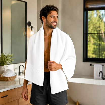 Pearl Linens Bath Towels Set of 4, 27 x 55 Inches, 100% Ring Spun Cotton Towels for Bathroom 650 GSM Quick Dry Lightweight Hotel Towels, Highly Absorbent Premium Towels for Home, Spa & Bathroom,White