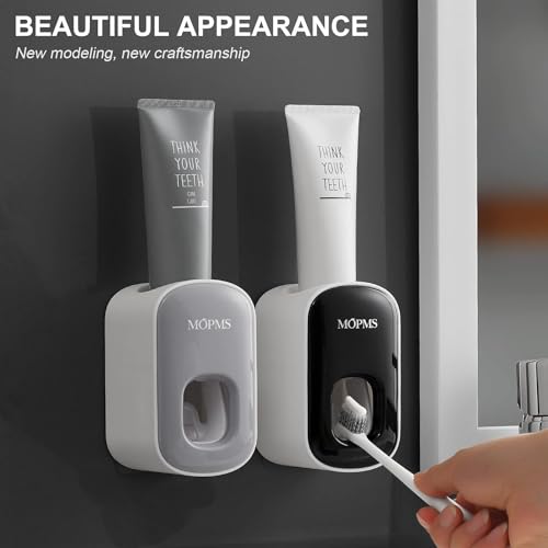 MOPMS Automatic Toothpaste Dispenser Wall Mounted for Kids and Adult 2Pcs | Automatic Toothpaste Squeezer Holder for Bathrooms - color: 1pcs Grey+1pcs Black