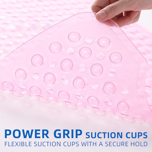 MOONFLY Shower and Bathtub Mat,40x16 Inches,Extra Long Non Slip Mats with Suction Cups and Drain Holes, Machine Washable and Anti Slip Bathmats, Bathroom Mats for Tub Nonslip (Clear Pink) - color: Clear Pink
