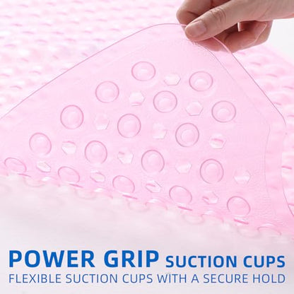 MOONFLY Shower and Bathtub Mat,40x16 Inches,Extra Long Non Slip Mats with Suction Cups and Drain Holes, Machine Washable and Anti Slip Bathmats, Bathroom Mats for Tub Nonslip (Clear Pink) - color: Clear Pink