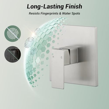 Shower Faucet Set with Valve, 8 Inch Square Rain Shower Head,Brushed Nickel | SUS304 Stainless Steel, Brass Rough-in Valve, Single Handle, Air Pressure Boost, Shower Trim Kit, Male Threads - color: Brushed Nickel