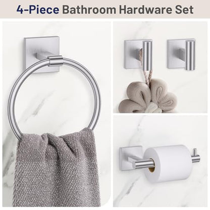 Towel Ring Set 4 Piece Bathroom Hardware Set Includes Towel Ring 2 Towel Hooks and Toilet Paper Holder Stainless Steel Wall Mounted (Brushed Nickel) - color: Brushed Nickel, size: Set C