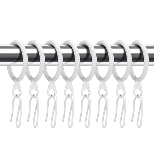 Hotop 30 Pcs Metal Drapery Curtain Rings 0.98/1.26/1.65 inch Interior Diameter and 30 Pcs Hanging Curtain Drapery Pin Hooks for Window Door Shower (White,42mm) - color: White, size: 42 mm