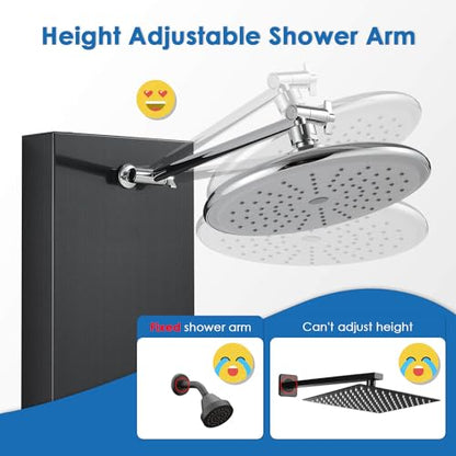 ROVOGO Shower Panel Tower System With Height Adjustable Shower Head, Black | Self-Cleaning Rain Shower and Handheld, 6 Body Jets, Brass Shower Arm and Valves, Stainless Steel Shower Column 43.3 inch - color: Black Panel+Chrome Fixtures