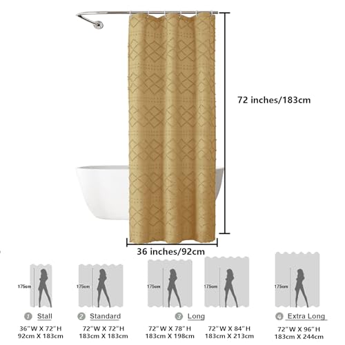 Gold Stall Boho Shower Curtain, Modern Tufted Plaid Striped Narrow Half Size Fabric Shower Curtain, Farmhouse Tufted Textured Shower Curtains for Bathroom, 36" W x 72" L - color: Gold, size: 36"W x 72"L (Pack of 1)