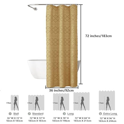 Gold Stall Boho Shower Curtain, Modern Tufted Plaid Striped Narrow Half Size Fabric Shower Curtain, Farmhouse Tufted Textured Shower Curtains for Bathroom, 36" W x 72" L - color: Gold, size: 36"W x 72"L (Pack of 1)