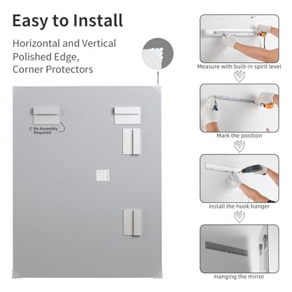 Beveled Mirror 40x32 Frameless Bathroom Wall Mirror Shatterproof | Modern Wall Mount Vanity Mirror, Hangs Horizontally or Vertically, for Over Sink, Living Room, Bedroom, Upgraded Packing - size: 32"L x 40"W