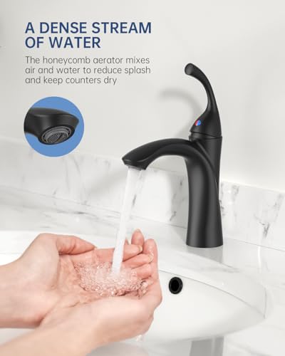 APPASO Black Bathroom Faucet 1 Hole, Matte Black Bathroom Faucet for Vanity, Single Lever Bathroom Faucet with Pop Up Drain and Water Supply Lines, Modern RV Bathroom Sink Faucet - color: Black