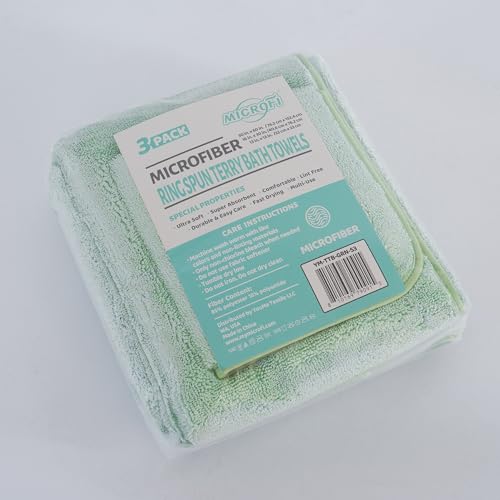 MICROFI Ring Spun Terry Microfiber Bath Towel Set, 3 Piece, Oversize, Quick Dry, Lint Free, Includes Bath, face, and Hand Towels (Green) - color: Green