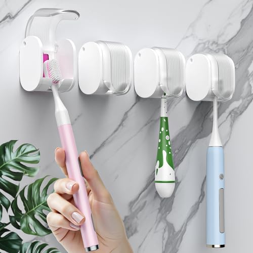 4 Pcs Toothbrush Holders Wall Mounted, Single Slot Design, Shower Self Adhesive Wall Mounted Toothbrush Holder with Cover, Waterproof and Dustproof, Suitable for Bathroom, Family, Travel (Transparent) - color: 4pcs-transparent