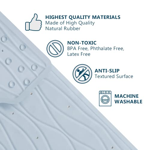 ComfiLife Bath Mat for Bathroom Tub and Shower – Non Slip Extra Large Bathtub Mat with Drain Holes & Suction Cups – Machine Washable Rubber Mats to Keep Bathtub Clean (Light Blue, Wave 16" x 40")