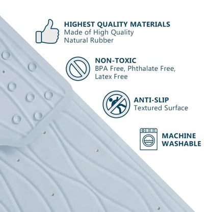 ComfiLife Bath Mat for Bathroom Tub and Shower – Non Slip Extra Large Bathtub Mat with Drain Holes & Suction Cups – Machine Washable Rubber Mats to Keep Bathtub Clean (Light Blue, Wave 16" x 40")