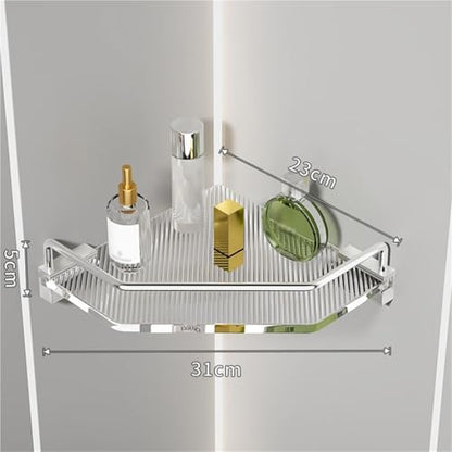 Bathroom Shelves Metal Acrylic Electroplating Wall Hanging Corner Shelf Waterproof Strong Bearing Shower Shelf(B) - color: B