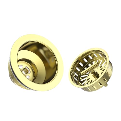 KONE 3-1/2 Inch Kitchen Sink Drain Assembly Stainless Steel Gold Kit with Strainer Basket/Rubber Stopper, Rustproof Durable Gold Finish Replacement for Standard Commercial Sink Drains - color: Gold
