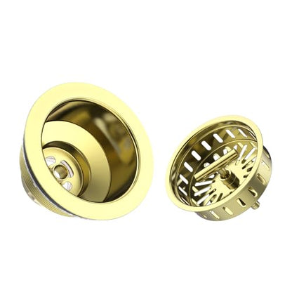 KONE 3-1/2 Inch Kitchen Sink Drain Assembly Stainless Steel Gold Kit with Strainer Basket/Rubber Stopper, Rustproof Durable Gold Finish Replacement for Standard Commercial Sink Drains - color: Gold