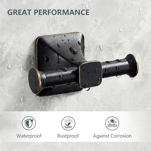 Towel Hooks for Bathrooms,Matte Black Towel Hook Kitchen Bathroom Double Towels Racks,Heavy Duty Stainless Steel Coat Wall Mount Hook,Double Robe Hooks for Clothes, Towels,Caps,2Pack - color: Black with Bronze Border