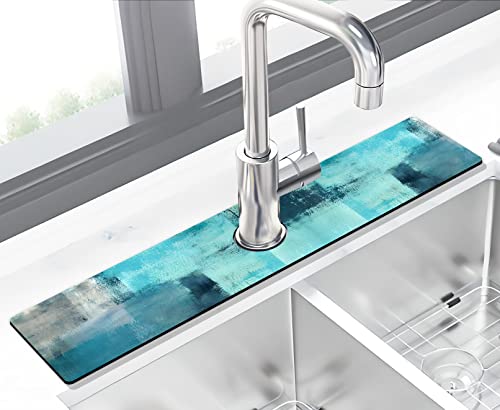 Kitchen Sink Splash Guard Faucet Mat Super Absorbent Fast Drying Mat Sink Gadgets Splash Guard Behind Faucet Drip Catcher for Kitchen (Blue, 23.5x5.5in) - color: Blue, size: 5.5" x 23.5"