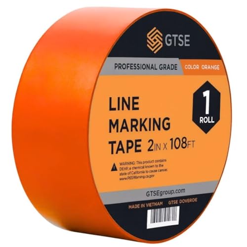 GTSE 2 inch x 108 ft Orange PVC Vinyl Floor Tape, Safety Marking Tape, 6 mil Thick, Suitable for Dance Floors, Gyms, Warehouses, Sports Facilities - color: Orange, size: 2" x 108 ft
