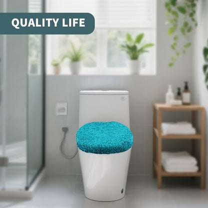 Soft Microfiber Toilet Lid Cover 17.5" x 15" Machine Washable | Solid Toilet Seat Cover Adjustable Rubber Backing Fits Most 16 -17.5" L x 14-16" W Round Oblong and Elongated Toilet Seat - color: Teal