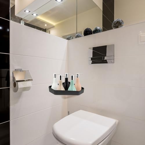 Uonlytech Wall Mounted Floating Corner Shelf Space Aluminum Bathroom Shower Storage Rack with Anti-Skid Edges Black Organizer for Wall Storage