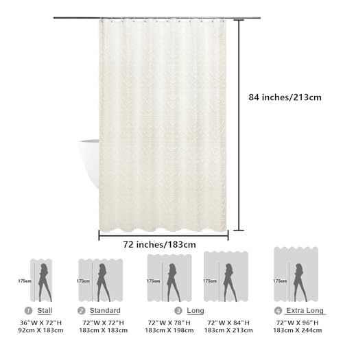 Beige Cloth Shower Curtain 72x84 Inches with Pattern, Modern Plaid Stripes Fabric Shower Curtain for Bathroom, Chic Tufted Textured Jacquard Farmhouse Shower Curtain - color: Beige, size: 72"W x 84"L (Pack of 1)