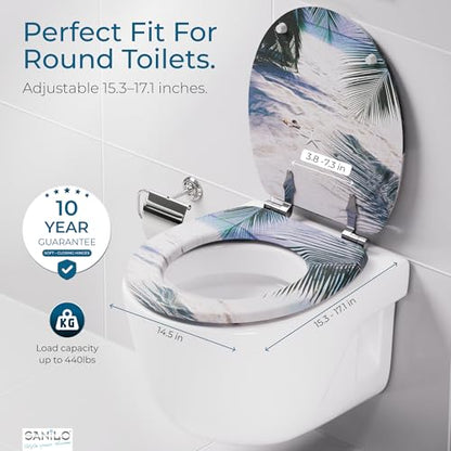 SANILO Wooden Toilet Seat with Soft Close [ROUND] - Decorative, Quiet & Slow Close Molded Wood Seat - With Strong Bumpers & Hinges - Adjustable Fit – Beach - color: Beach