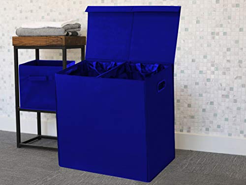 Simple Houseware Double Laundry Hamper with Lid & Removable Bags, Dark Blue | Heavy Duty 600D Polyester, Water-Resistant Surface - color: Dark Blue