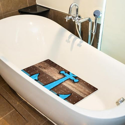 Non Slip Bathtub and Shower Mat 26.8x15.1 inch, Bath Mat with Quick Dry Drain Holes and Suction Cups, Soft Comfortable Safe Bathroom Mat for Bath Tub, Anchor on Planks Rustic - color: Multi 3