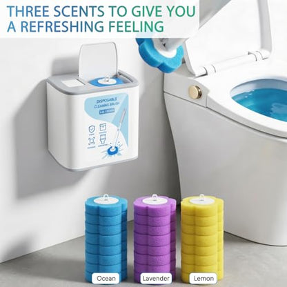2026 Disposable Toilet Brush and Holder Set, Disposable Toilet Bowl Cleaning System with Aromatherapy Refills, Cleaning Wand with Storage Case & Scented Tabs (Ocean, Lemon & Lavender)