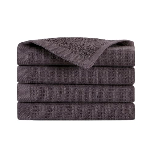 100% Turkish Cotton Dual-Sided Waffle and Terry Towel Set - Ultra Absorbent, Soft & Quick Dry - Bath Towels, Hand Towels & Washcloths (Charcoal, 4-Piece Washcloth Set) - color: Charcoal, size: 4-Piece Washcloth Set