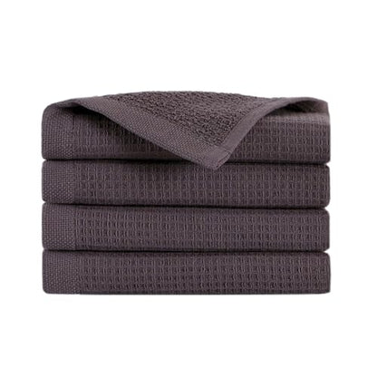 100% Turkish Cotton Dual-Sided Waffle and Terry Towel Set - Ultra Absorbent, Soft & Quick Dry - Bath Towels, Hand Towels & Washcloths (Charcoal, 4-Piece Washcloth Set) - color: Charcoal, size: 4-Piece Washcloth Set