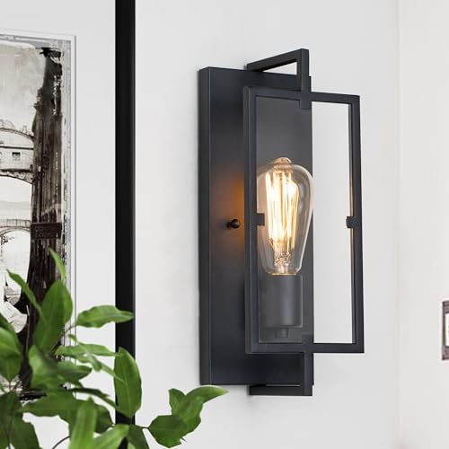 1-Light Bathroom Light Fixture, Matte Black Vanity Lights Wall Sconce with Clear Glass Shade, Indoor Wall Lamp with E26 Base for Mirror Living Room Bedroom Hallway - color: Black
