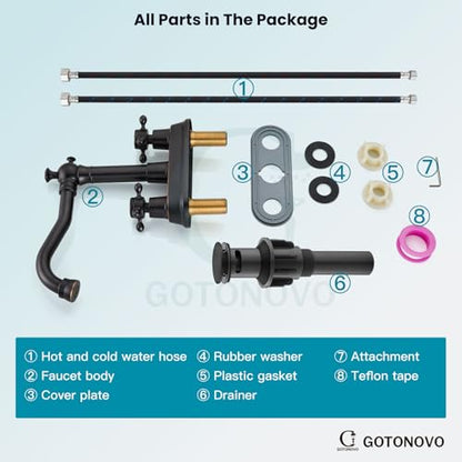 gotonovo 4 Inch Centerset Bathroom Faucet 2 Cross Handles Deck Mount 2 Hole Lavatory Vanity Utility Mixer Tap with Water Supply Hoses and Pop Up Drain RV Farmhouse, Oil Rubbed Bronze - color: Oil Rubbed Bronze