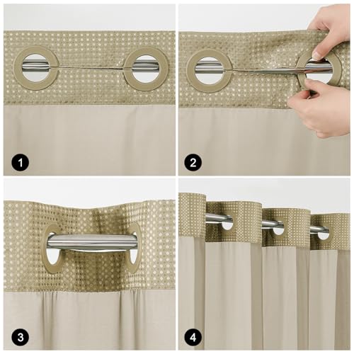 Colorful Star No Hook Waffle Shower Curtain with Snap in Fabric, Waterproof Shower Curtains with See Through Top Window, Hotel Luxury Heavy Duty Bathroom Curtain and Liner Set, 72'' x 75'', Beige - color: Beige, size: 72"W x 75"L (Pack of 1)