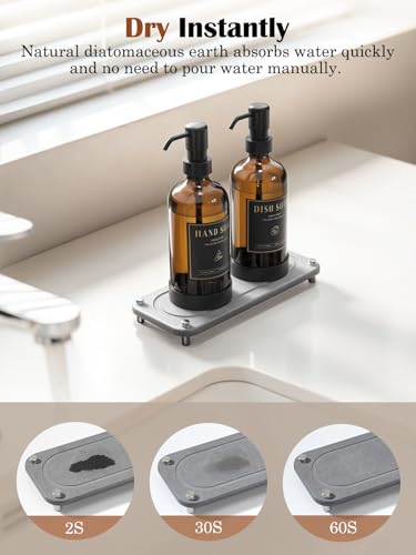 Luxspire 17 oz Glass Liquid Soap Dispenser Set, Amber + Dark Gray, 2 Pack | Anti-drip pump, wide mouth easy refill, non-slip silicone base, 7 waterproof labels, refillable glass for hand dish soap - color: Brown+gray