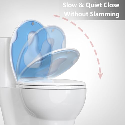 Slow Close Elongated Toilet Seat with Child Seat - Soft Quiet Closing Lid, Toilet Seat Replacement Easy Clean & Quick Install Design, Stain-Resistant PP Material, Universal Fit for Most Toilets, Blue | Soft Quiet Closing Lid, Toilet Seat Replacement Quick