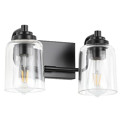 SOLFART Matt Black 2 Lights Wall Sconces Bathroom Light Fixtures Wall Light Fixtures Lighting Fixtures Over Mirror 13.8 Inch Wall Mount - color: Matt Black, size: 2 Lights