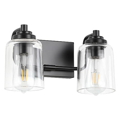 SOLFART Matt Black 2 Lights Wall Sconces Bathroom Light Fixtures Wall Light Fixtures Lighting Fixtures Over Mirror 13.8 Inch Wall Mount - color: Matt Black, size: 2 Lights