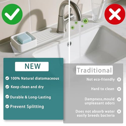 Faucet Mat for Kitchen Sink, Diatomite Absorbent Faucet Stone Drying Mat Kitchen Sink Protectors, Faucet Splash Guard for Bathroom Counter Water Absorbent 16 Inch - size: 15.8" x 4"